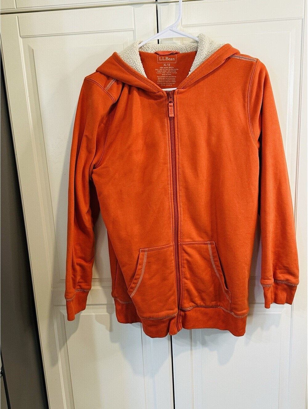 L.L. Bean Kids Unisex Orange Plush Lined Hoodie Size XL/18